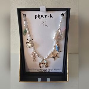 Piper K Ocean Charm Necklace – Freshwater Pearl & Glass Stones
